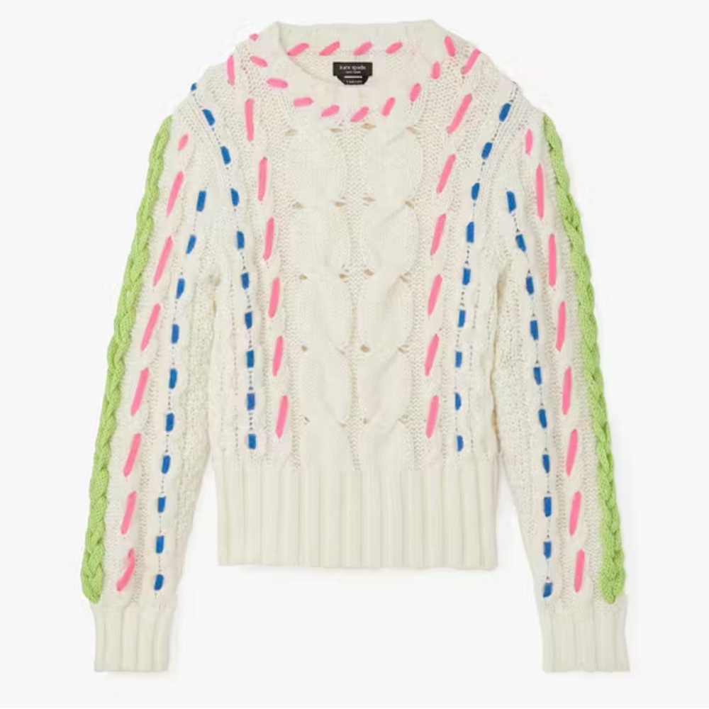 kate spade Cream Multi Color Cable Knit Sweater Mainline XXL NWT